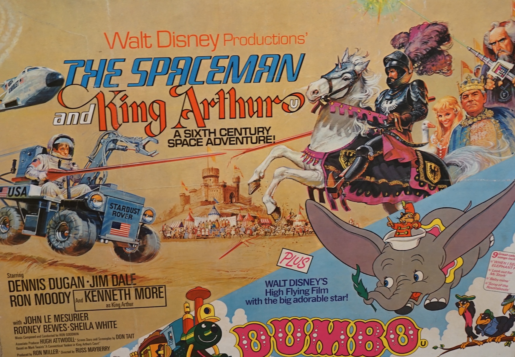 Five vintage Disney colour posters, including Alice in Wonderland, 1978, The Specimen and King Arthur 1979 and Robin Hood 1973, each approximately 74 x 98cm, unframed. Condition - fair, some discolouration and losses to
